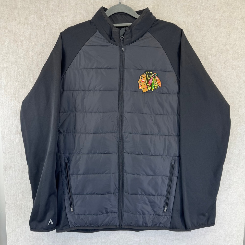 Chicago Blackhawks Mens Large Antigua Black Hybrid Puffer Full Zip Jacket NHL